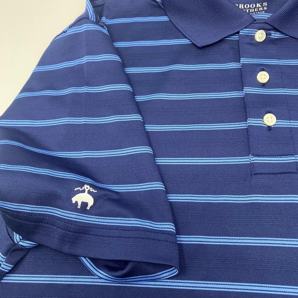 Brooks Brothers Large Navy Blue Striped Short Sleeve  Polo Shirt‎ - Picture 3 of 7